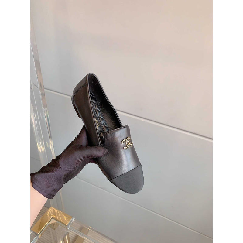 Ch*el moccasins lambskin & grosgrain black