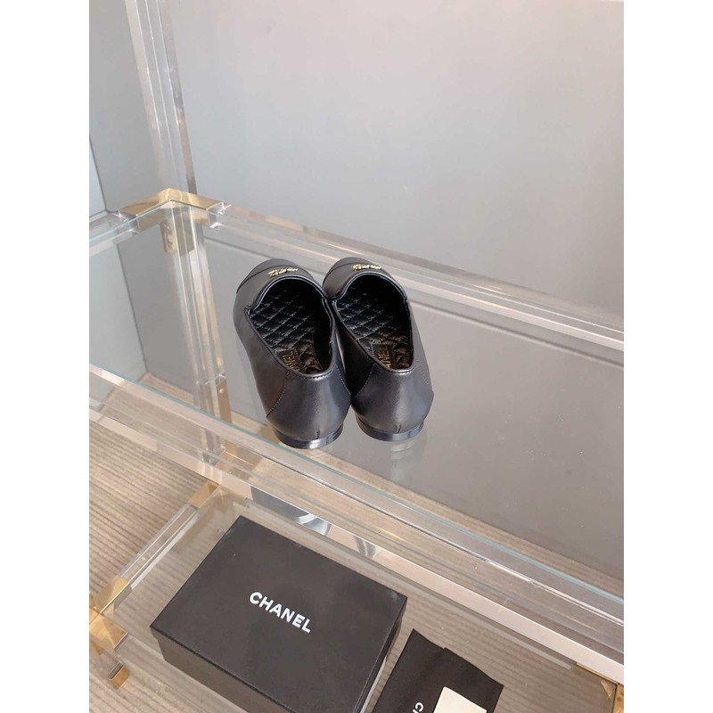 Ch*el moccasins lambskin & grosgrain black