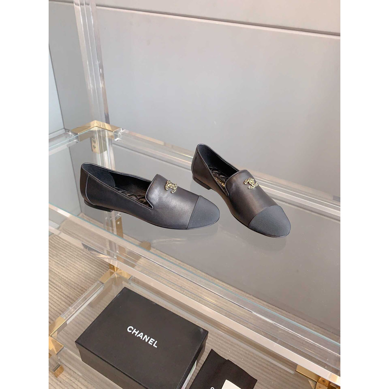 Ch*el moccasins lambskin & grosgrain black