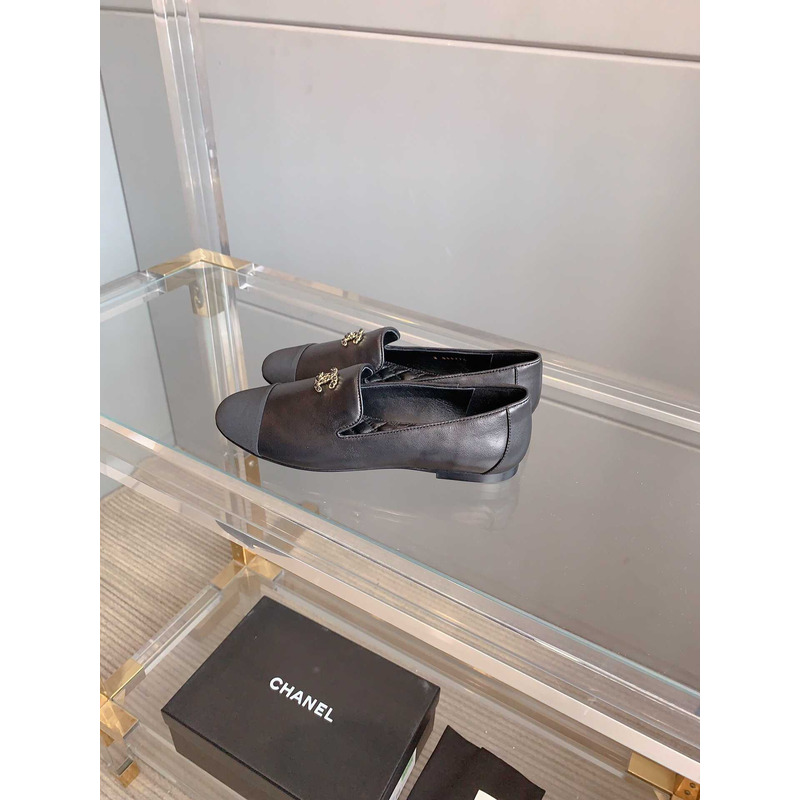 Ch*el moccasins lambskin & grosgrain black