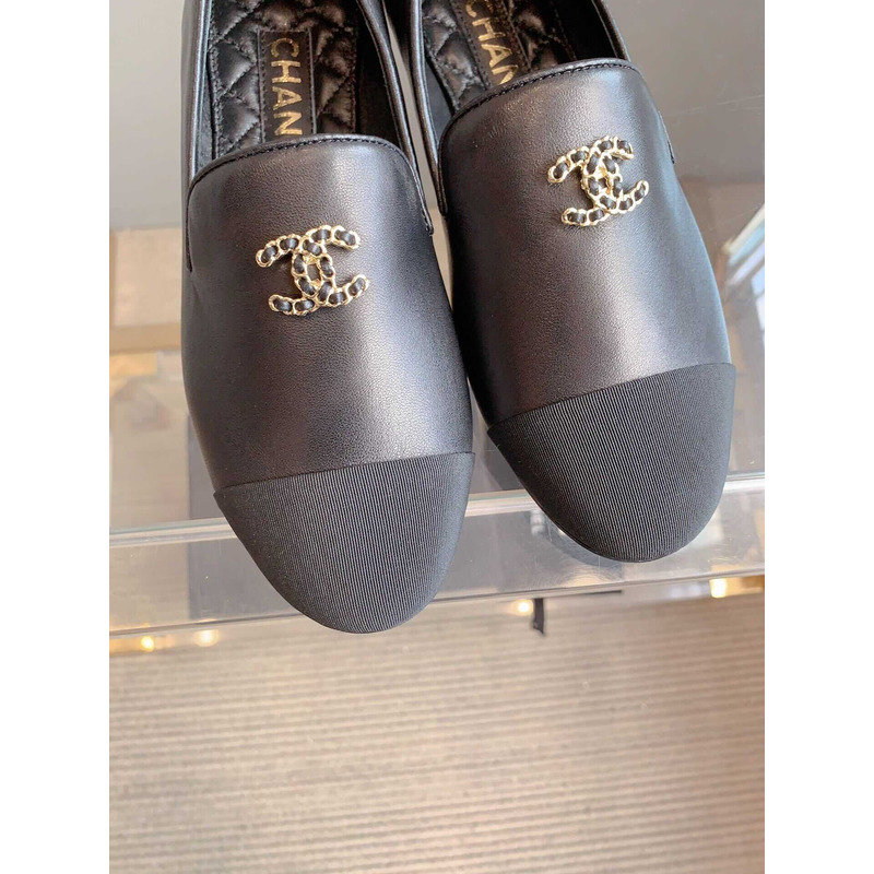 Ch*el moccasins lambskin & grosgrain black