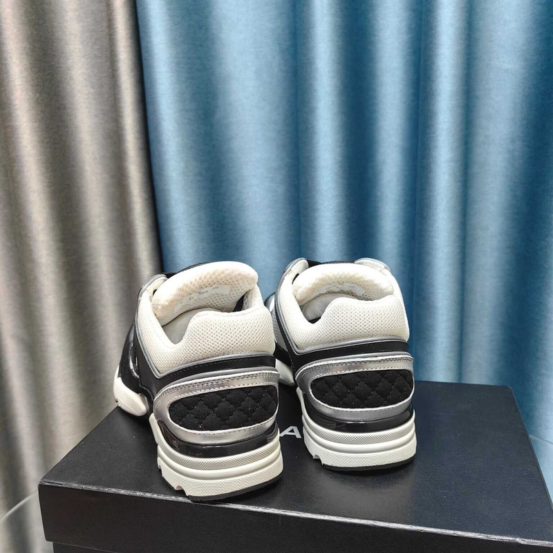 Ch*el calfskin light burgundy sneakers black and white