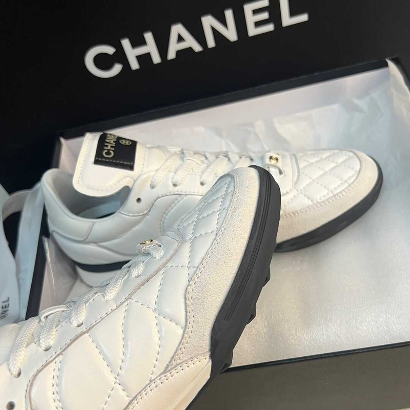 Ch*el calfskin & suede calfskin sneakers white