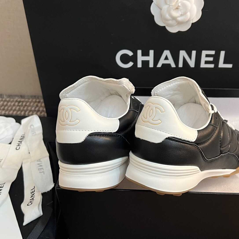 Ch*el calfskin & suede calfskin sneakers black