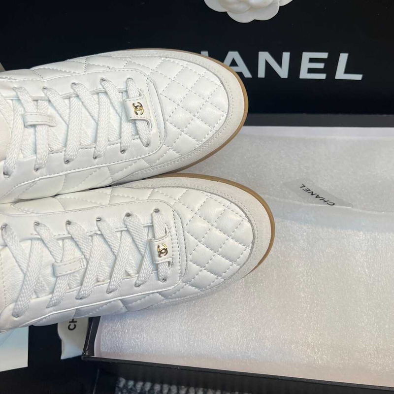 Ch*el calfskin & suede calfskin sneakers white