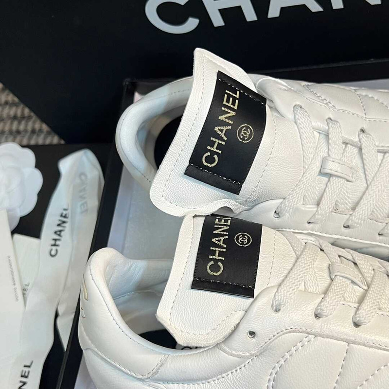 Ch*el calfskin & suede calfskin sneakers white