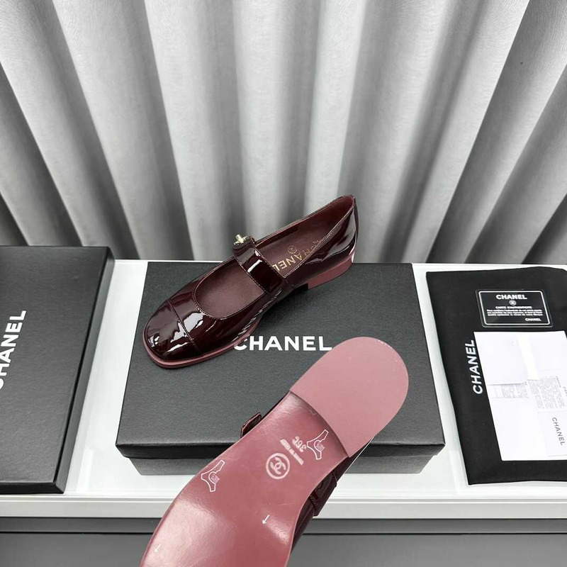 Ch*el mary janes patent calfskin burgundy