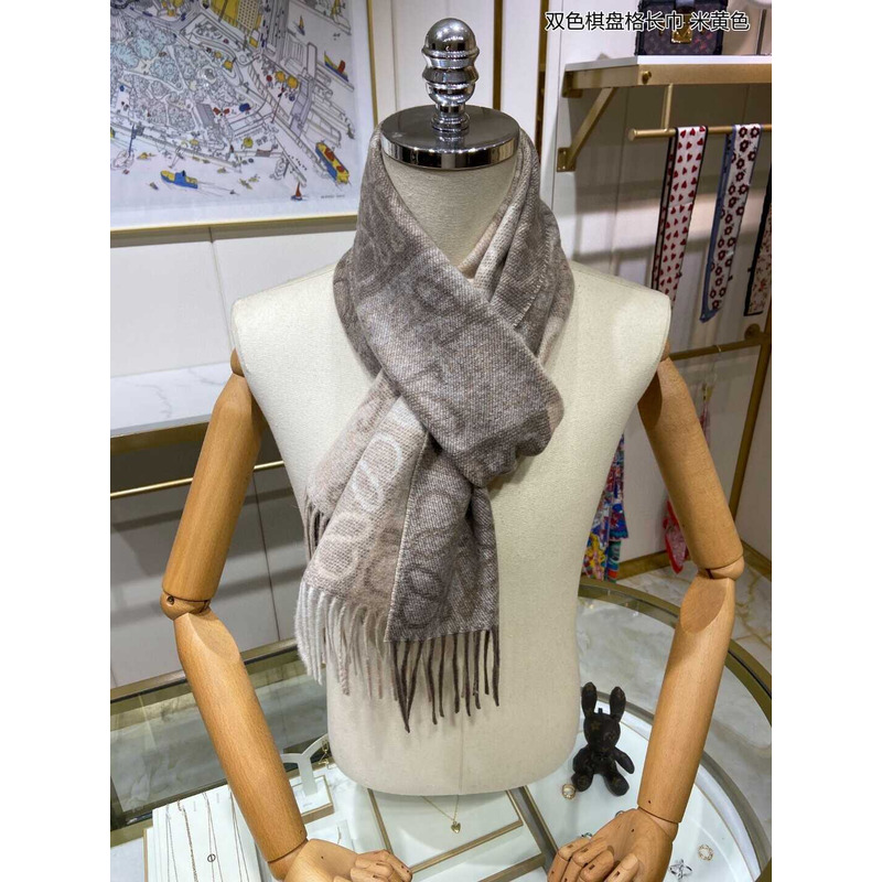 Loewe Anagram Wool And Cashmere Scarf Beige & White