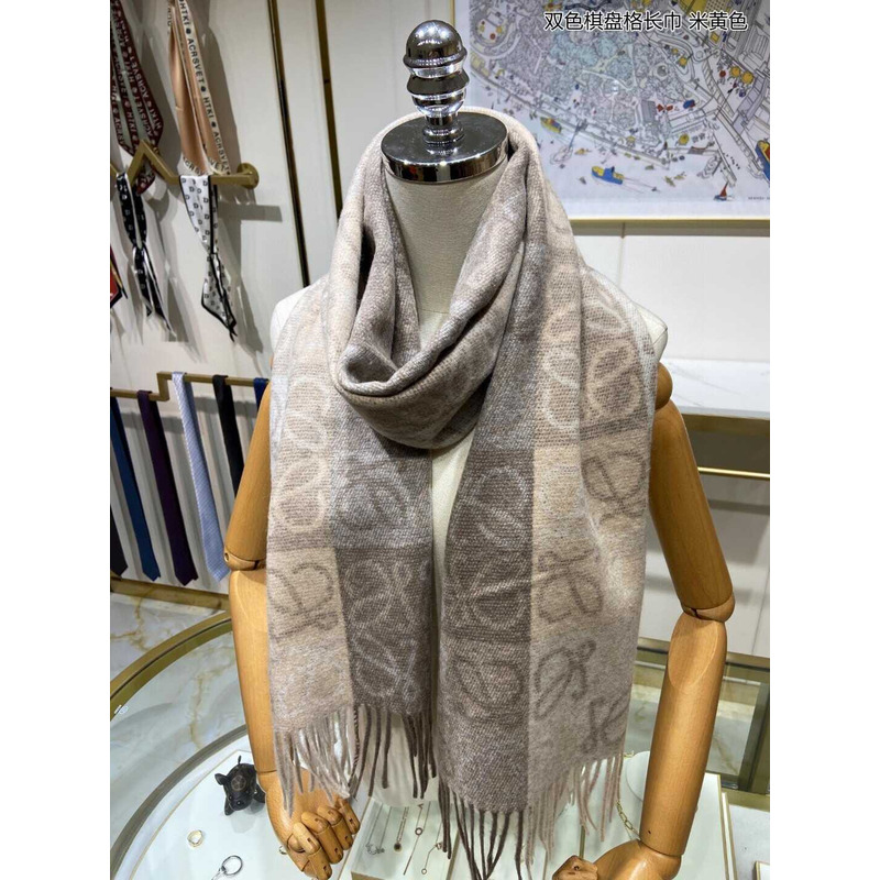 Loewe Anagram Wool And Cashmere Scarf Beige & White
