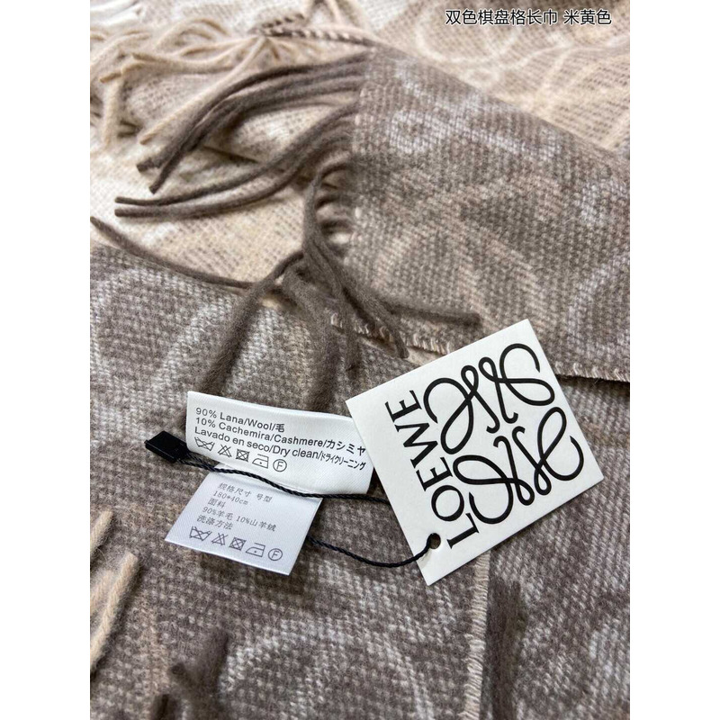 Loewe Anagram Wool And Cashmere Scarf Beige & White