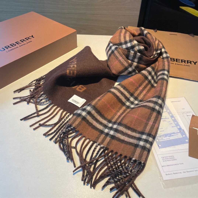 B**rry reversible check cashmere scarf brown