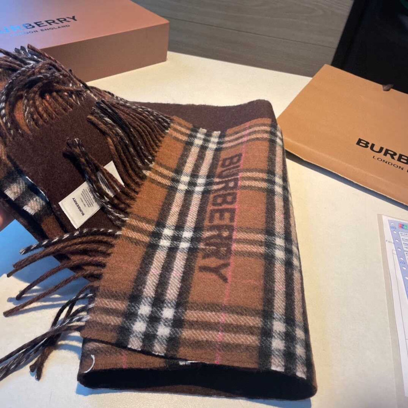 B**rry reversible check cashmere scarf brown