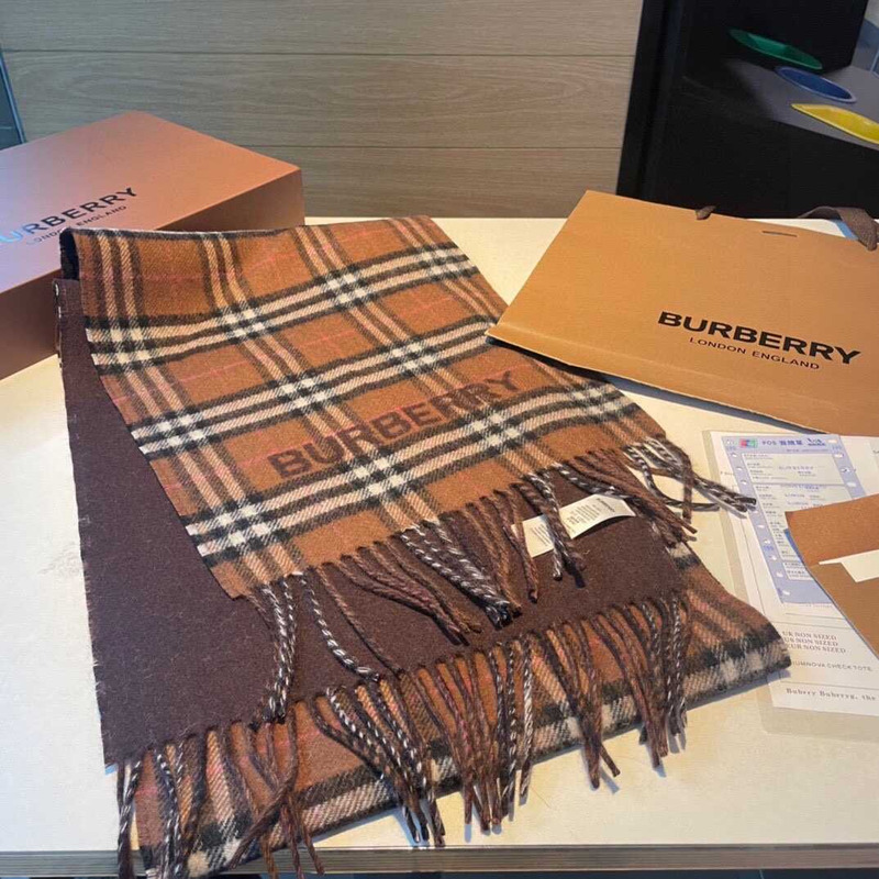 B**rry reversible check cashmere scarf brown