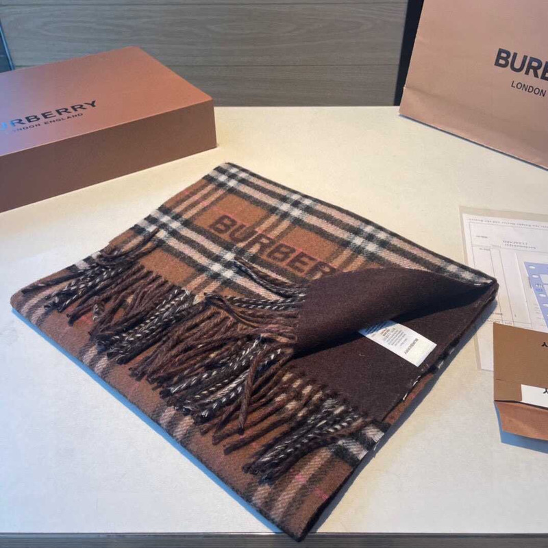 B**rry reversible check cashmere scarf brown