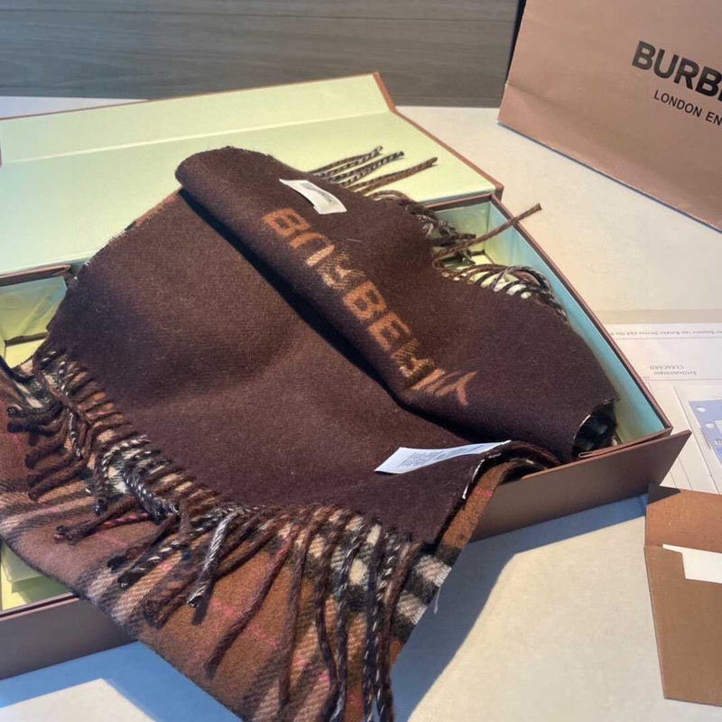 B**rry reversible check cashmere scarf brown