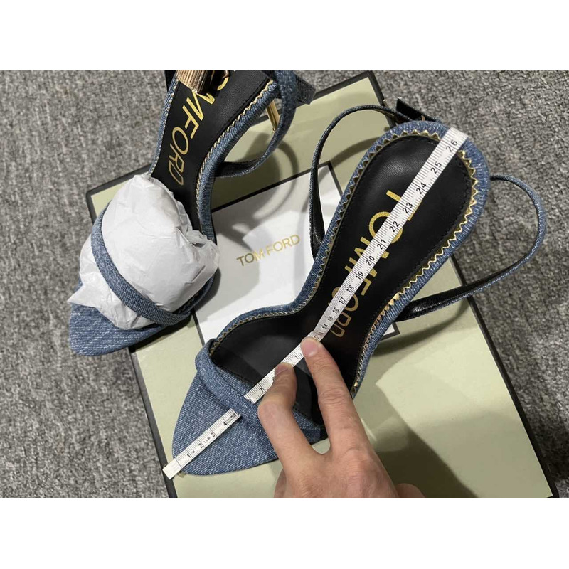 Tom Ford 10CM Denim Lock& Key Stiletto Sandals Blue