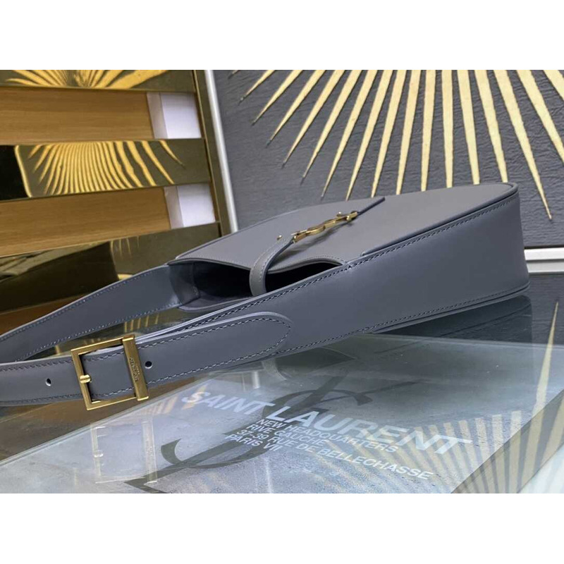 Saint Laurent Le 5 À 7 In Patent Leather Hobo Bag Blue