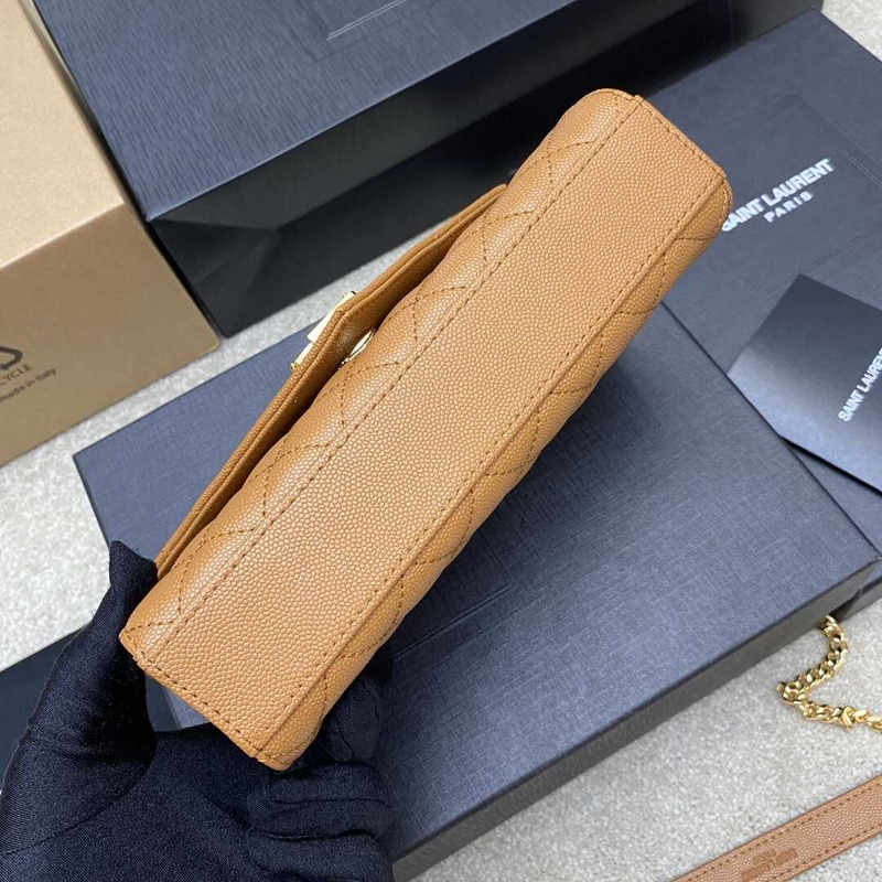 Saint Laurent Envelope Small In Quilted Grain De Pouder Embossed Leather Flap Dark Naturel