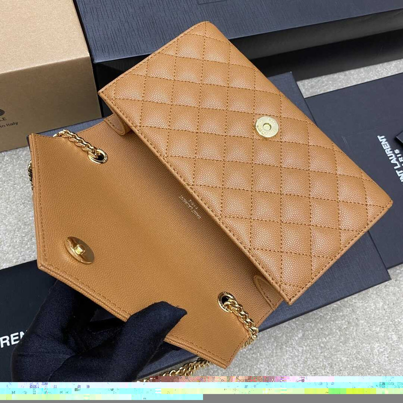 Saint Laurent Envelope Small In Quilted Grain De Pouder Embossed Leather Flap Dark Naturel