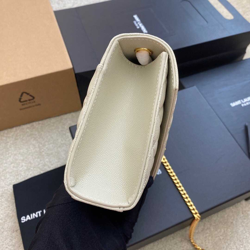 Saint Laurent Envelope Small In Quilted Grain De Pouder Embossed Leather Flap Blanc Vintage