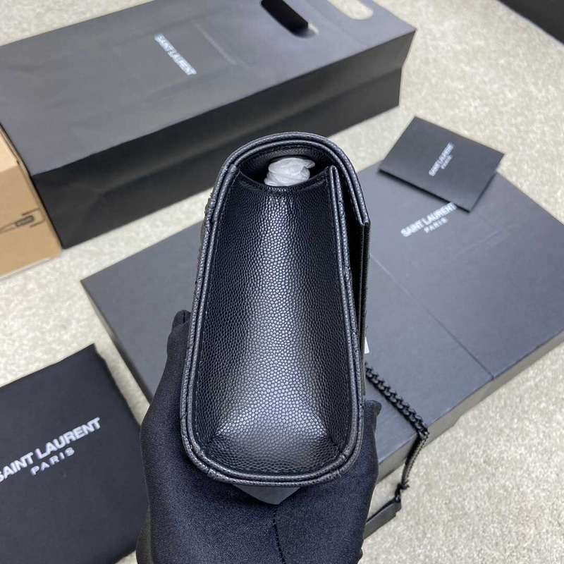 Saint Laurent Envelope Small In Quilted Grain De Pouder Embossed Leather Flap Black