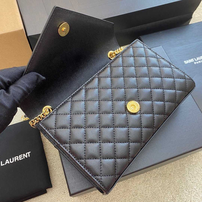 Saint Laurent Envelope Small In Quilted Grain De Pouder Embossed Leather Flap Black
