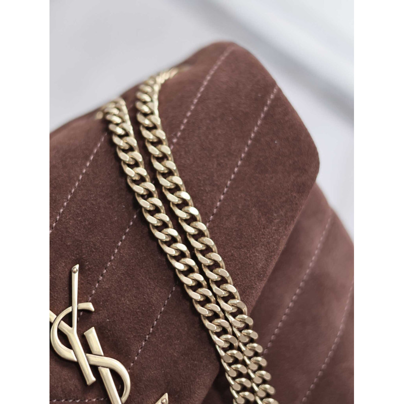 Saint Laurent Small Loulou Quiled Suede Handbag Dark Brown