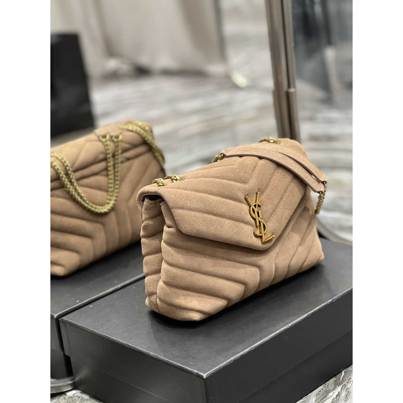 Saint Laurent Small Loulou Quiled Suede Handbag Beige