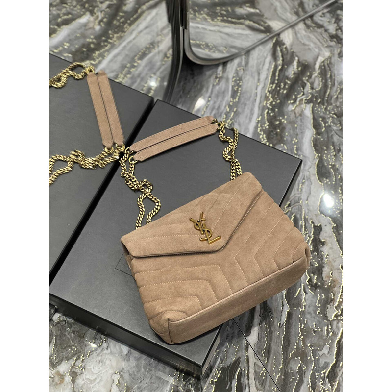 Saint Laurent Small Loulou Quiled Suede Handbag Beige