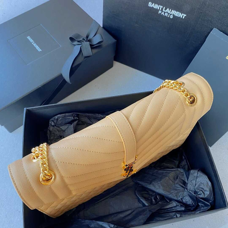 Saint Laurent Envelope Large Bag IN Grained Quiled Leather Beige