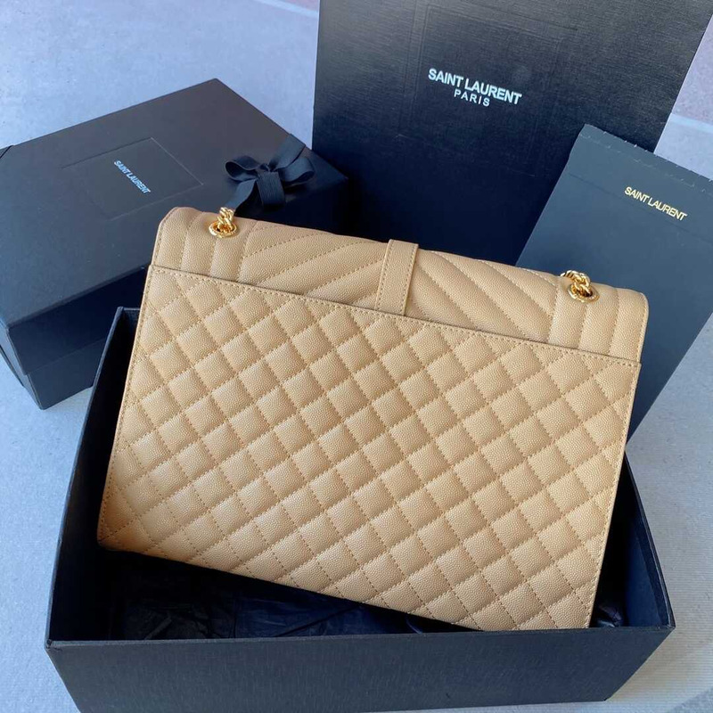 Saint Laurent Envelope Large Bag IN Grained Quiled Leather Beige