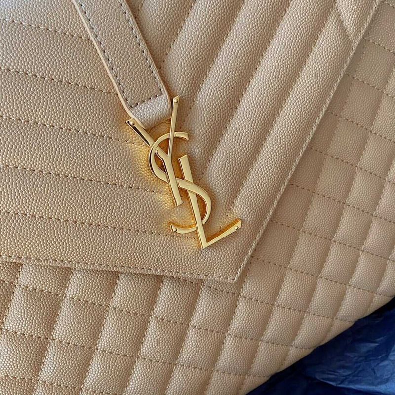 Saint Laurent Envelope Large Bag IN Grained Quiled Leather Beige