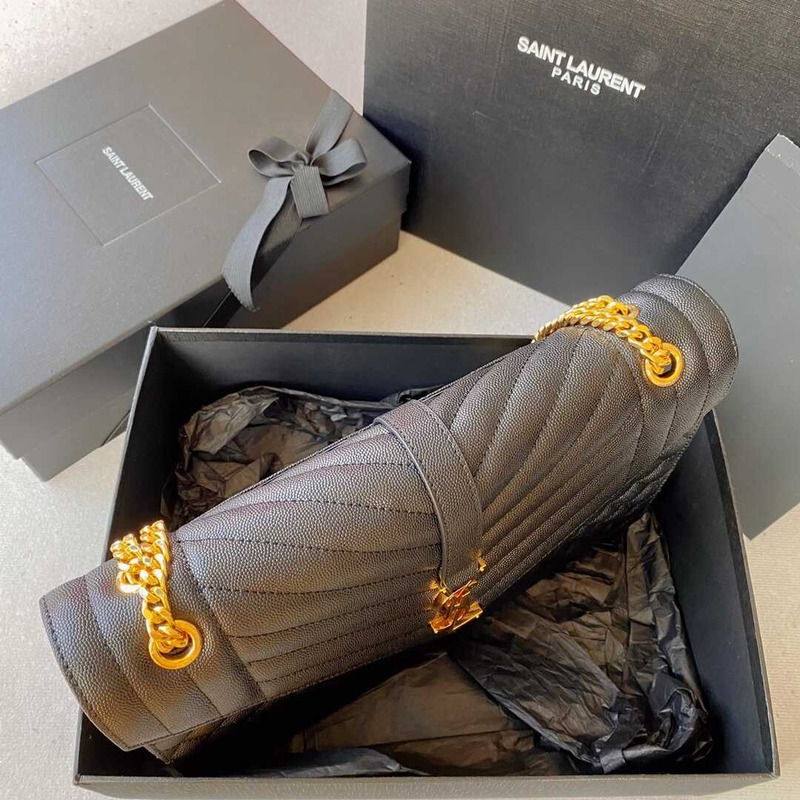 Saint Laurent Envelope Large Bag IN Grained Quiled Leather Black