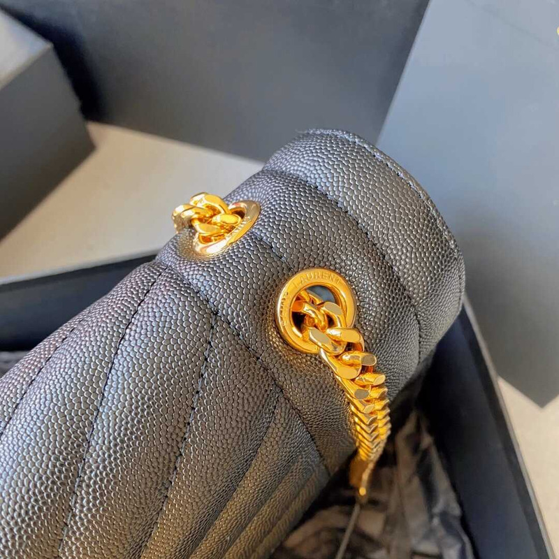 Saint Laurent Envelope Large Bag IN Grained Quiled Leather Black