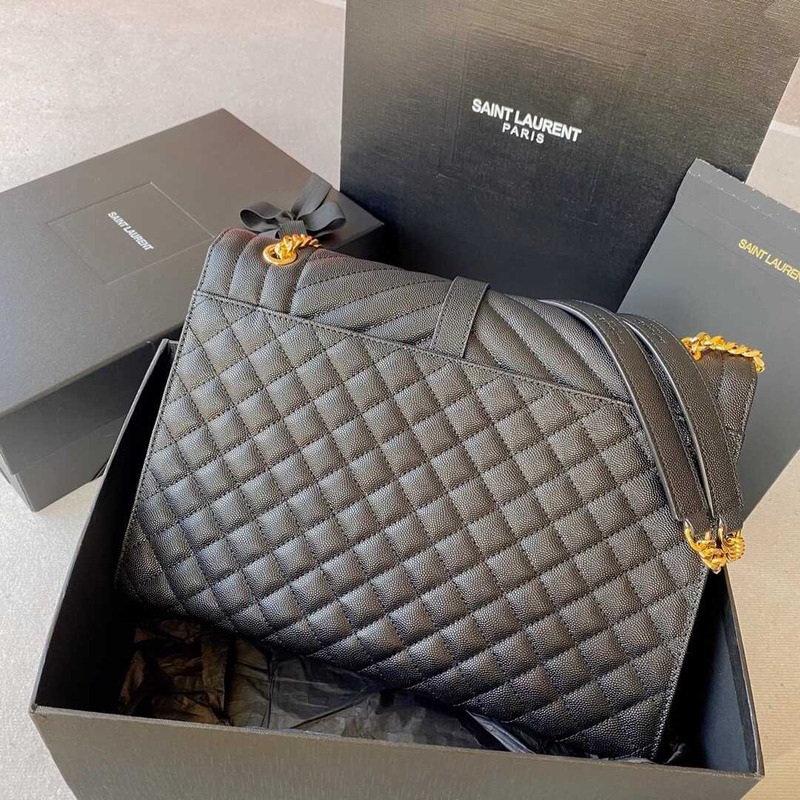 Saint Laurent Envelope Large Bag IN Grained Quiled Leather Black