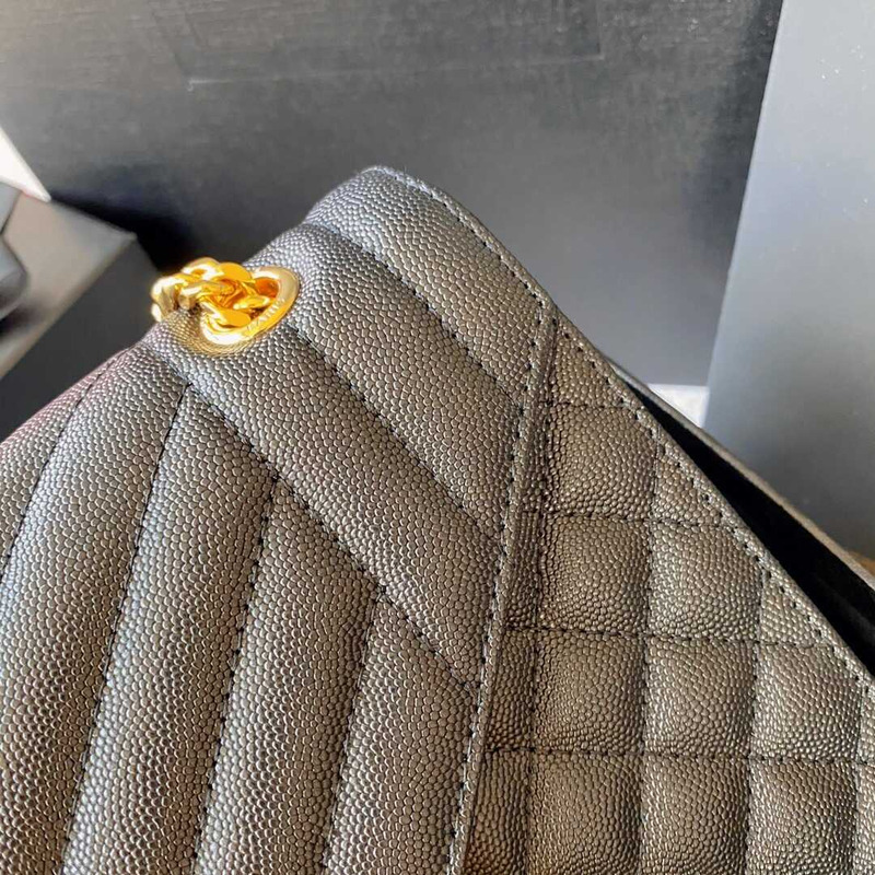 Saint Laurent Envelope Large Bag IN Grained Quiled Leather Black