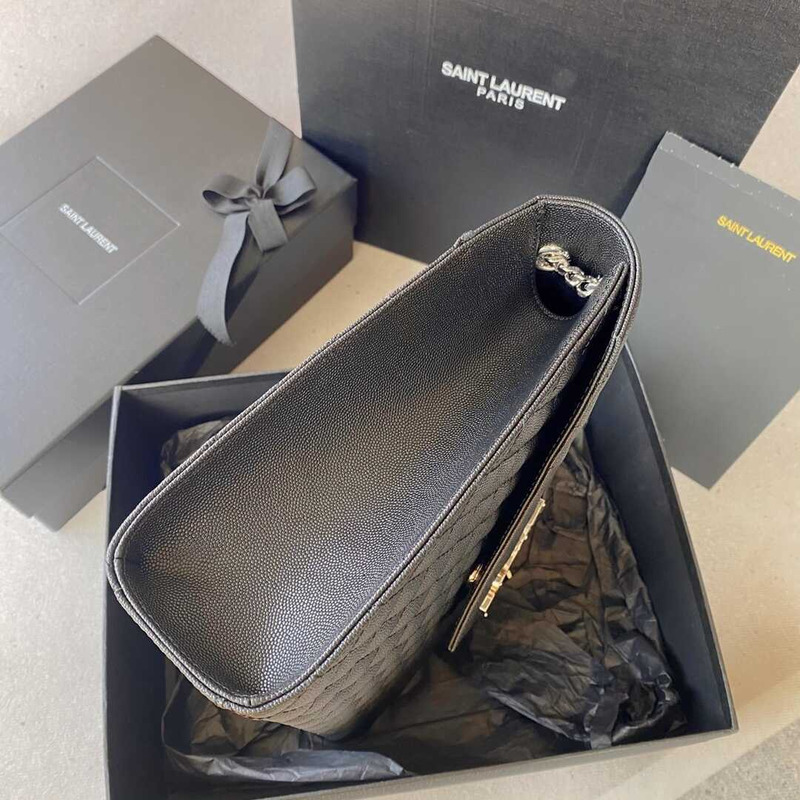 Saint Laurent Envelope Large Bag IN Grained Quiled Leather Black