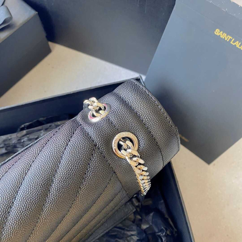 Saint Laurent Envelope Large Bag IN Grained Quiled Leather Black