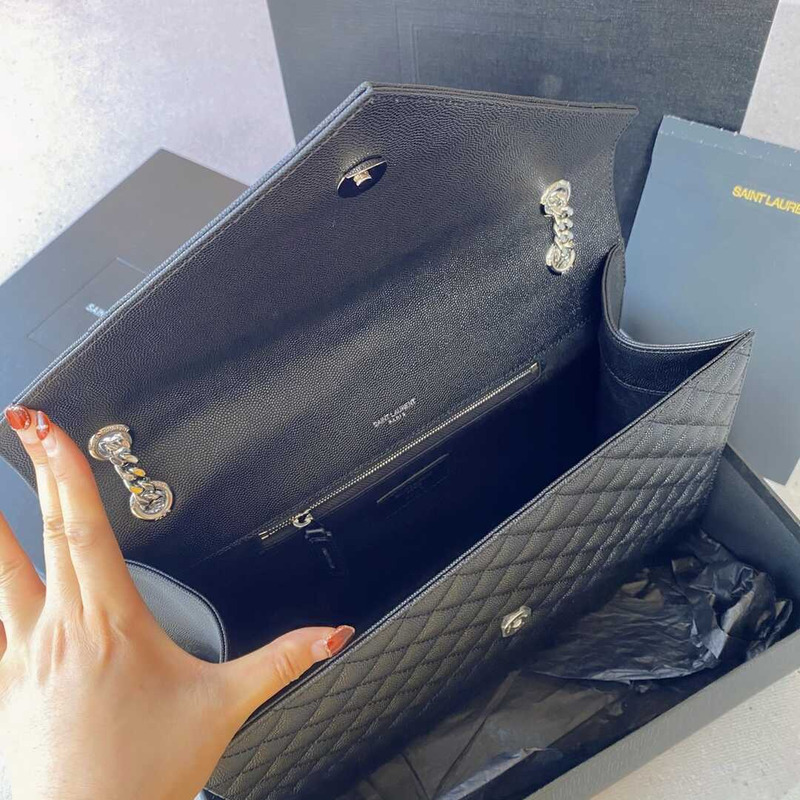 Saint Laurent Envelope Large Bag IN Grained Quiled Leather Black
