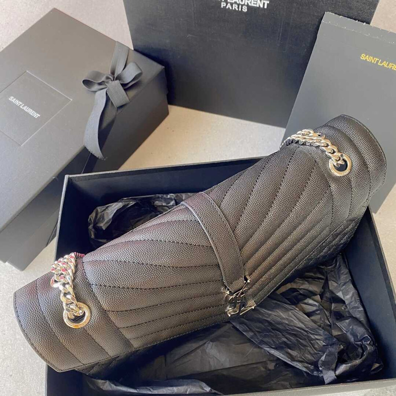 Saint Laurent Envelope Large Bag IN Grained Quiled Leather Black