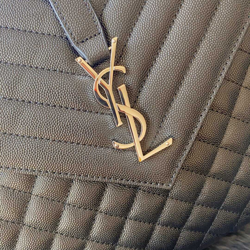 Saint Laurent Envelope Large Bag IN Grained Quiled Leather Black