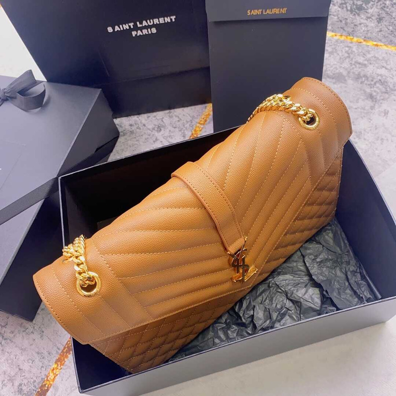 Saint Laurent Envelope Large Bag IN Grained Quiled Leather Brown