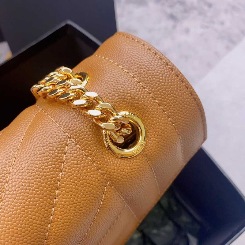 Saint Laurent Envelope Large Bag IN Grained Quiled Leather Brown