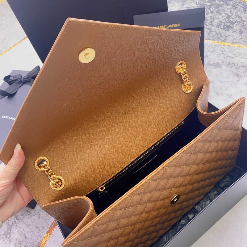 Saint Laurent Envelope Large Bag IN Grained Quiled Leather Brown