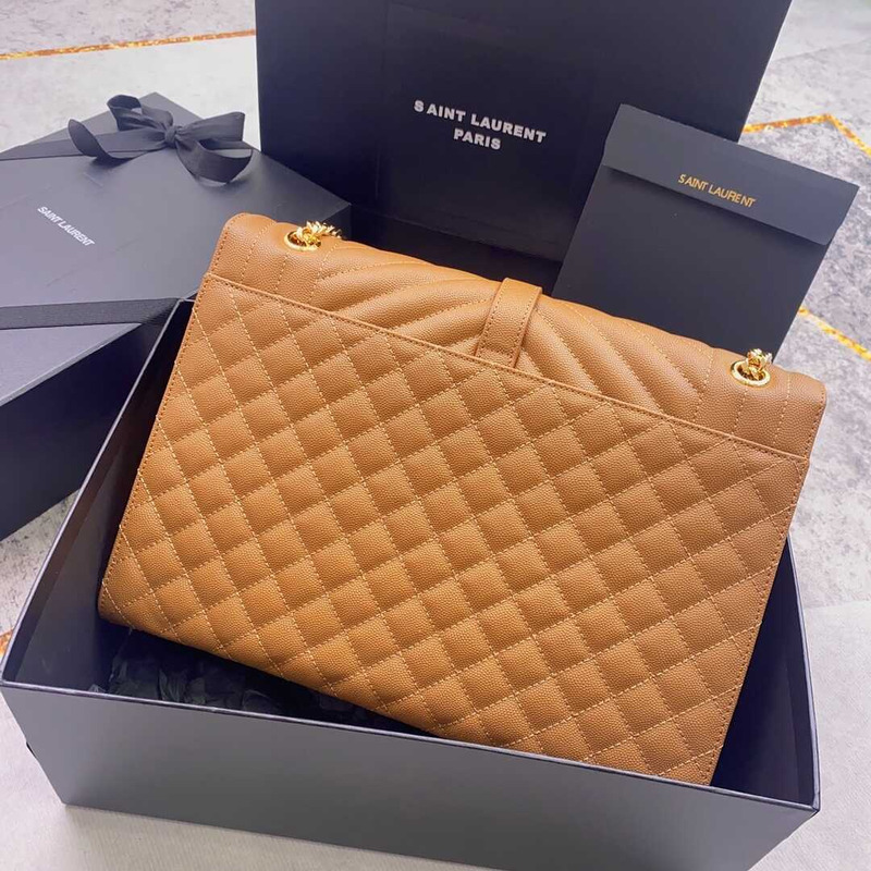 Saint Laurent Envelope Large Bag IN Grained Quiled Leather Brown