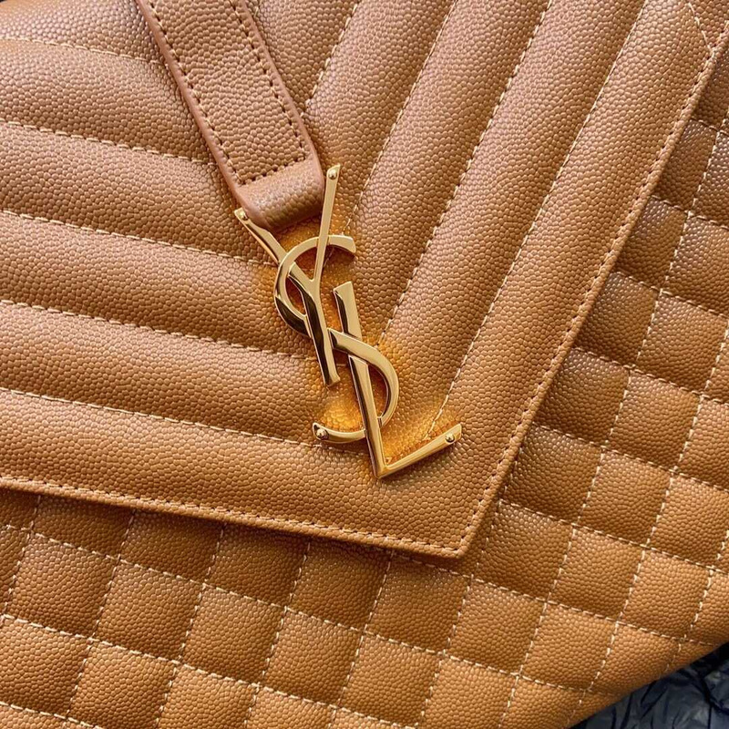 Saint Laurent Envelope Large Bag IN Grained Quiled Leather Brown