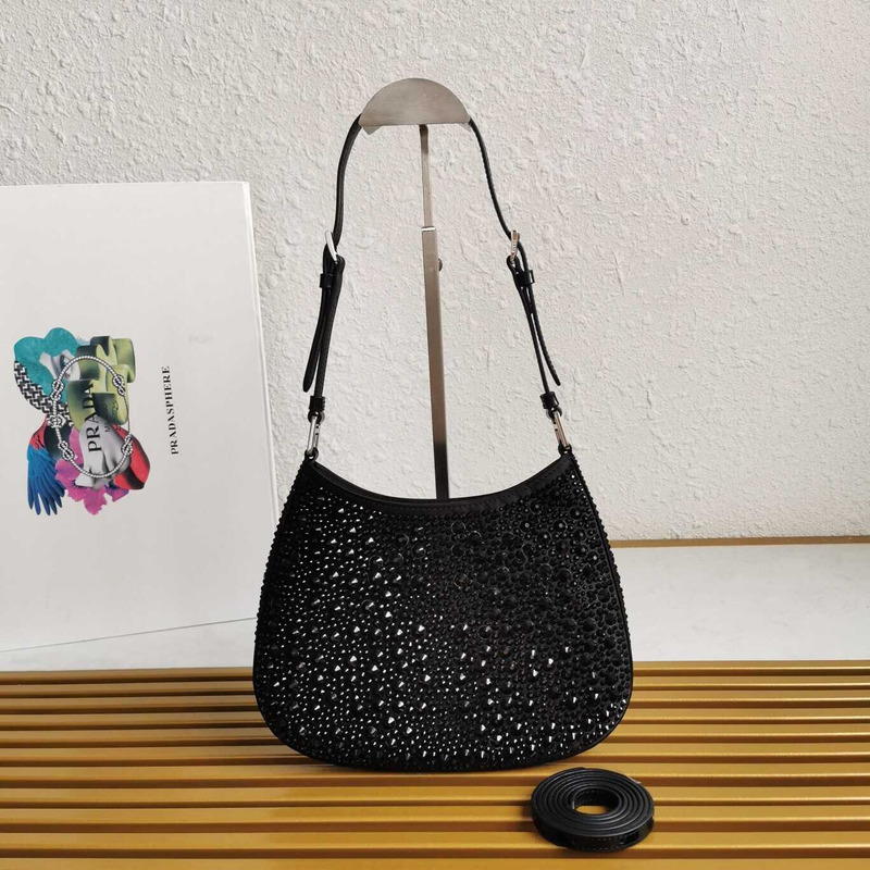 Pra*a cleo satin bag with crystals black