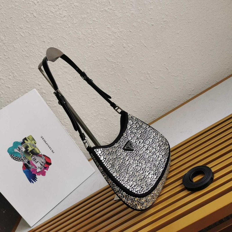 Pra*a cleo satin bag with crystals grey