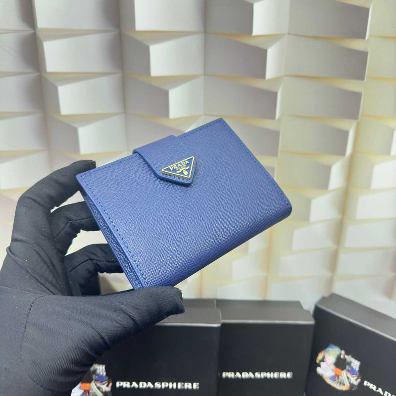 Pra*a small saffiano and smooth leather wallet blue haze