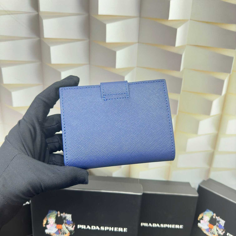 Pra*a small saffiano and smooth leather wallet blue haze